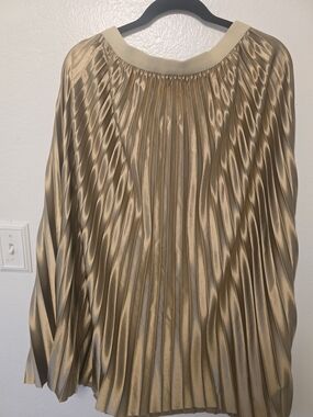 Source Unknown Metallic Gold Pleated Midi Skirt